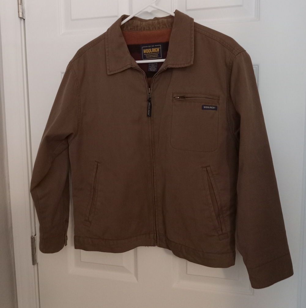 Woolrich Kids Jacket Brown Canvas Zip Front Excellent Large